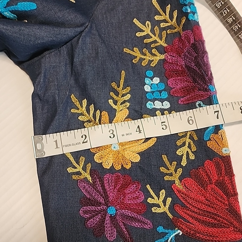 Anu Embroidered Denim Open Front Light Jacket - Picture 12 of 13